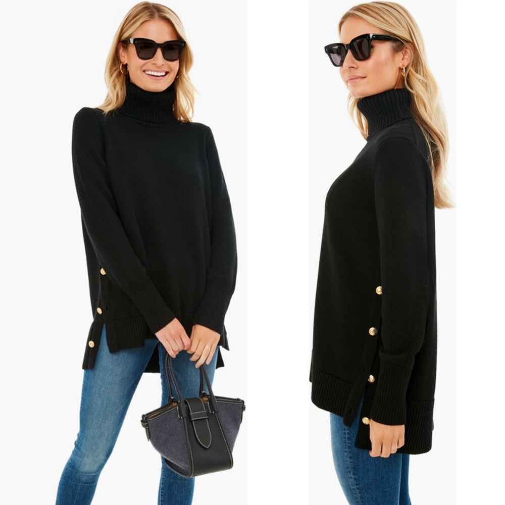 NWT Tuckernuck Sophia Button Black Turtleneck Wool Sweater